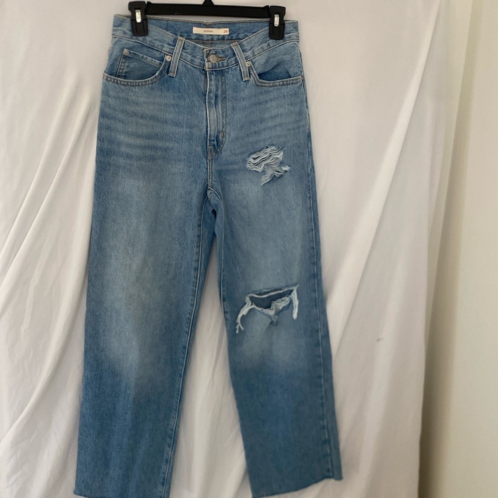 Levi's '94 Baggy Distressed Straight Wide Leg Light Denim Jeans High sz 25